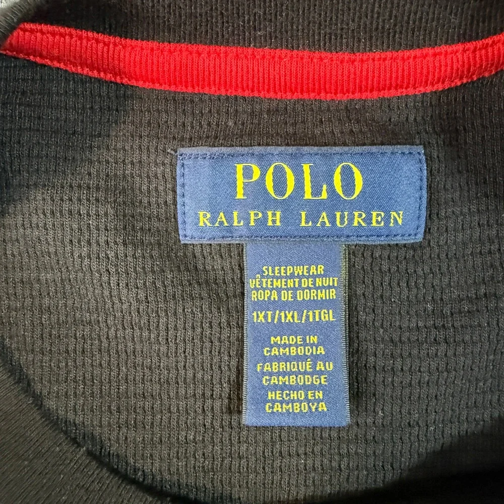 Polo Ralph Lauren Mens 1XT Black Waffle Knit Thermal Sleepwear Shirt Long Sleeve